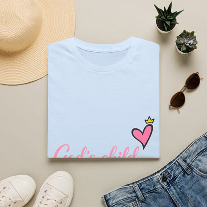 God's Child T-Shirt — Pink Heart Christian Faith Tee