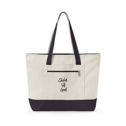 Canvas Tote Bag — "Child of God" & Watercolor Flag Zippered Tote