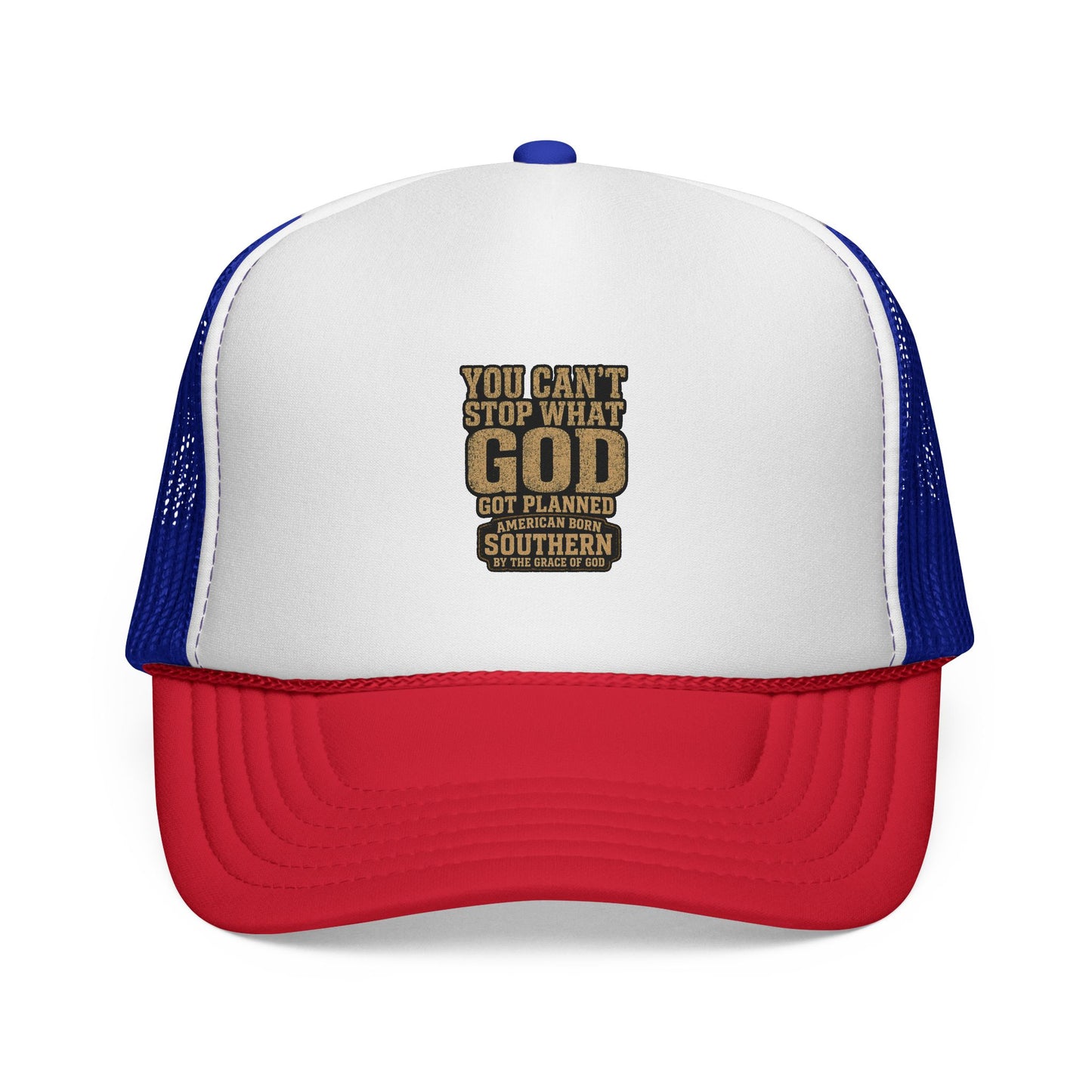 Southern Faith Trucker Cap — "You Can't Stop What God Got Planned" Mesh Hat