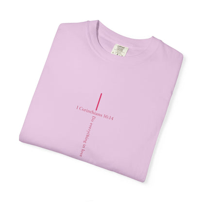 Minimalist Cross Tee — Subtle Vertical 'I Crossed Your Line' Graphic