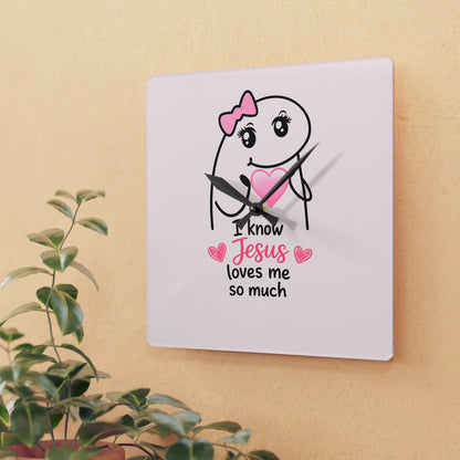 Acrylic Wall Clock — "I Know Jesus Loves Me So Much" Pink Faith Wall Clock