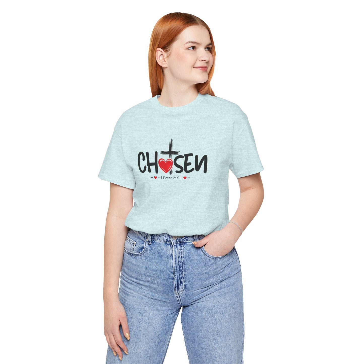 Chosen Cross Heart T-Shirt — Christian Faith Tee (1 Peter 2)