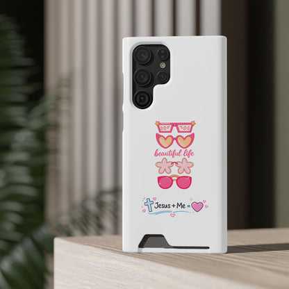 Jesus + Me Phone Card Case — "Beautiful Life" Pink Sunglasses Christian Wallet Case