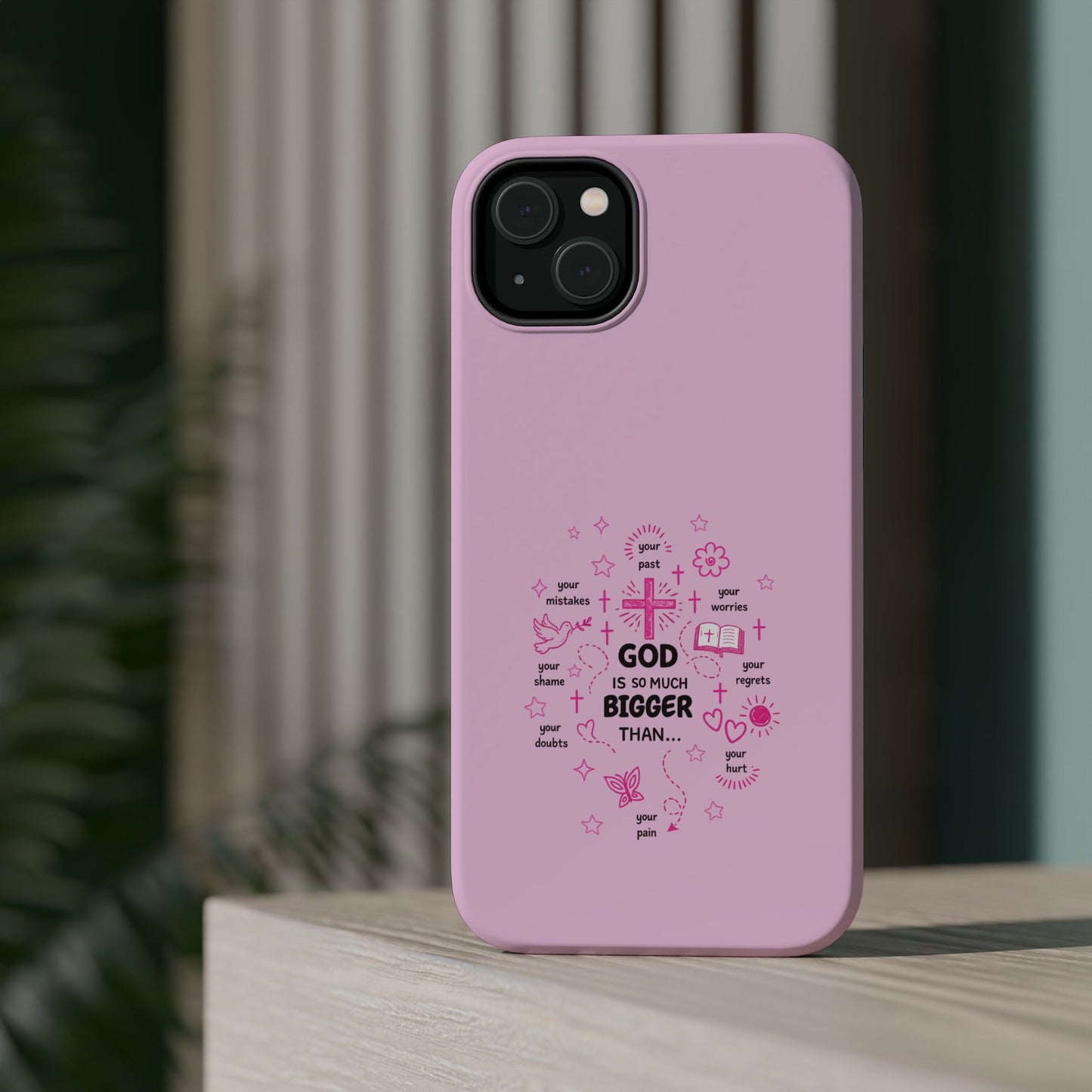 Pink Faith Phone Case — "God Is So Much Bigger Than..." Magnetic Impact-Resistant Case