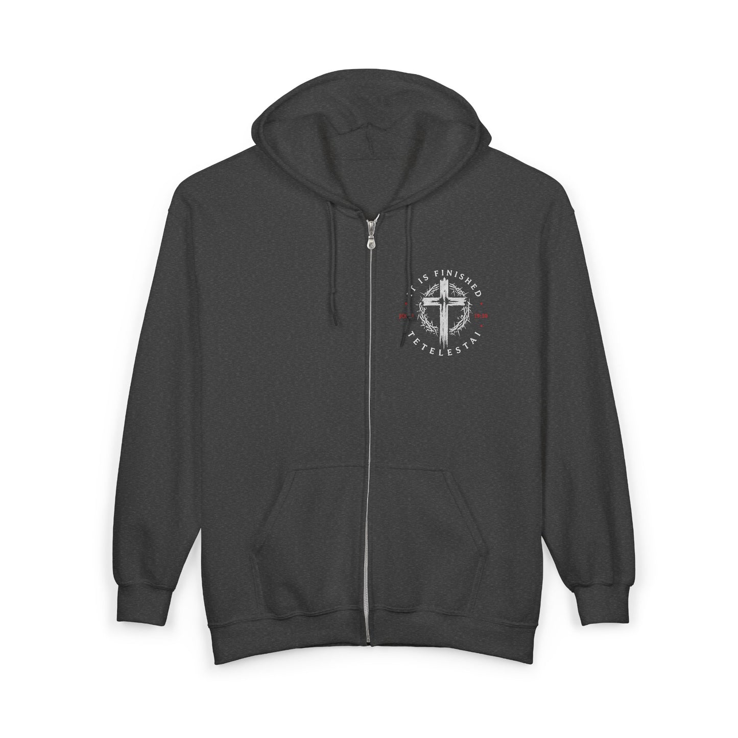 It Is Finished Cross Zip Hoodie — Christian Faith Full-Zip Sweatshirt