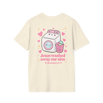 Christian T-Shirt – “Jesus Washed Away Our Sins” Cute Washing Machine Design