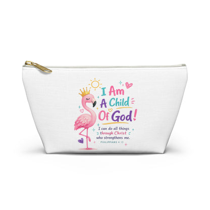 Child of God Flamingo Accessory Pouch — 'I Am A Child Of God' T-Bottom Makeup Bag