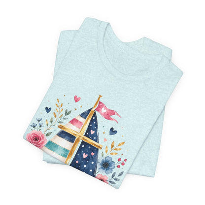 Jesus Is My Caption Sailboat T-Shirt — Floral Patriotic Christian Tee