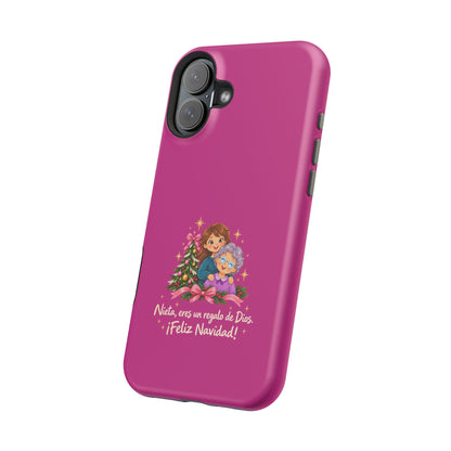 Magenta Christmas Grandma Phone Case — "Abuela, eres un regalo de Dios. ¡Feliz Navidad!" Magnetic Impact-Resistant