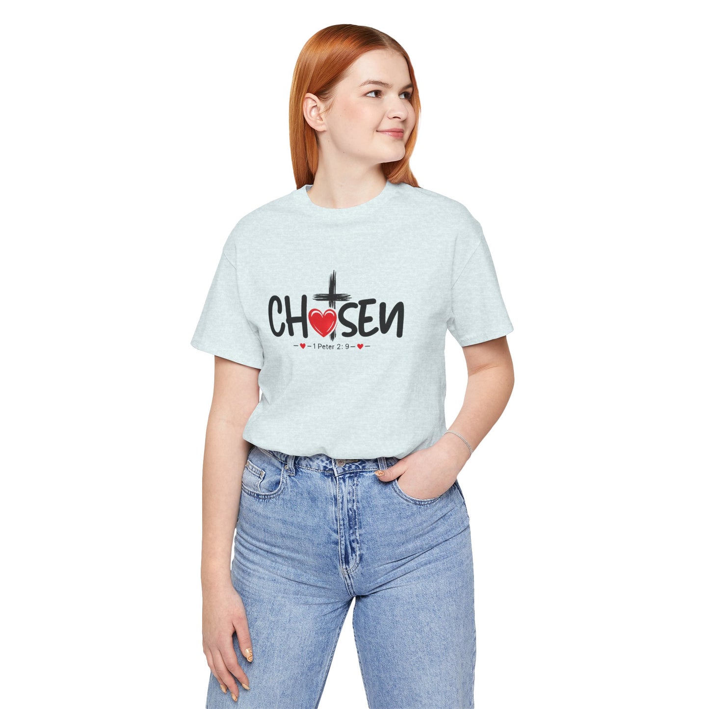 Chosen Cross Heart T-Shirt — Christian Faith Tee (1 Peter 2)
