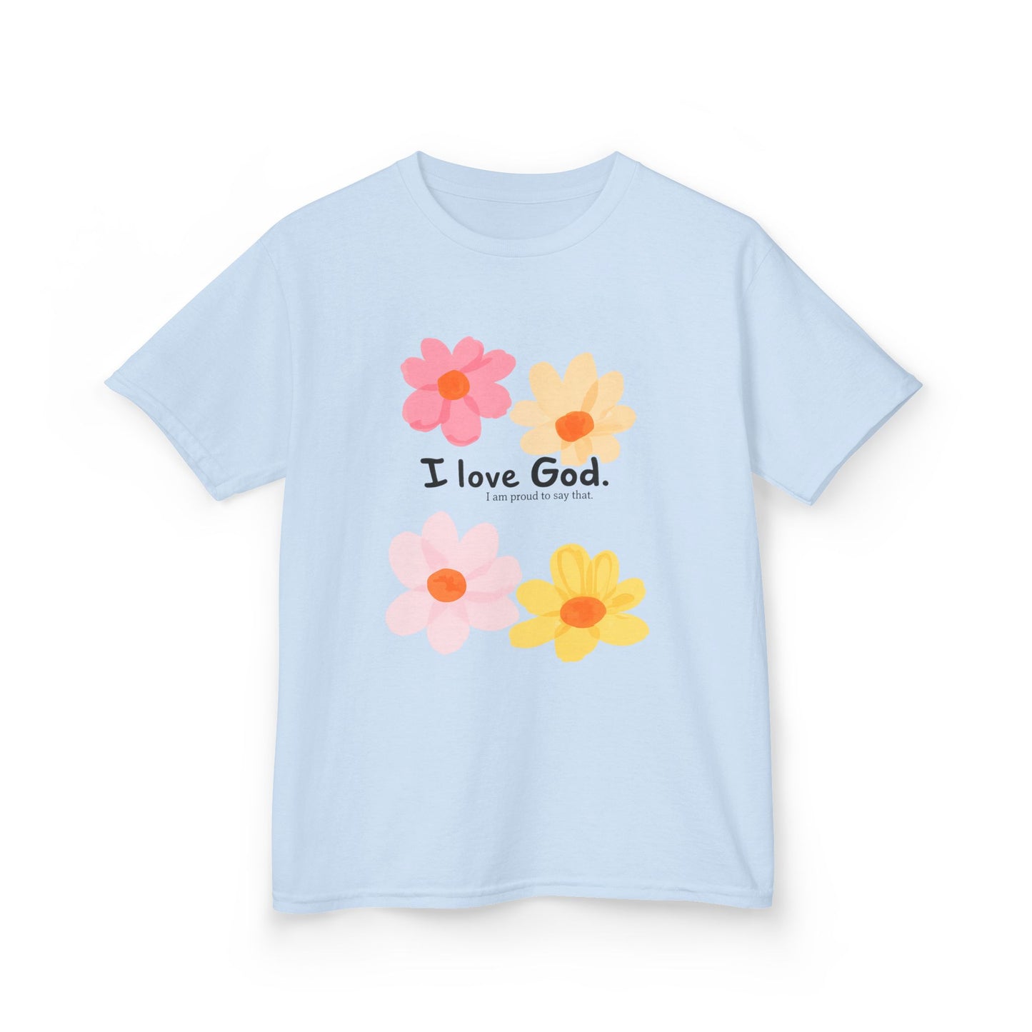 Kids Tee — Floral "I Love God" Christian Shirt for Girls & Boys