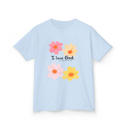 Kids Tee — Floral "I Love God" Christian Shirt for Girls & Boys