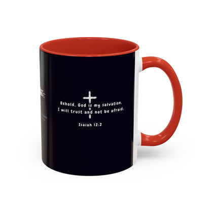 Christian faith gift  Coffee Mug — 'Tetelestai' Cross Design with Isaiah 12:2 Scripture (11/15oz Accent Mug)