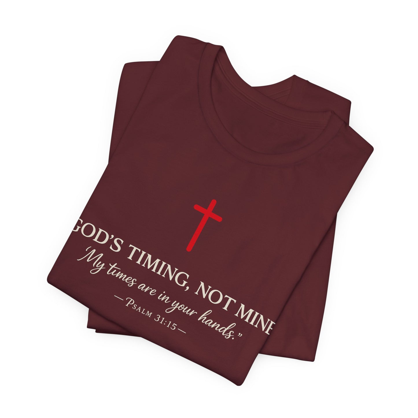Faith Cross T‑Shirt — "God's Timing, Not Mine" Inspirational Christian Tee