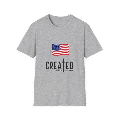 USA Flag T-Shirt — "Created with a Purpose" Patriotic American Tee