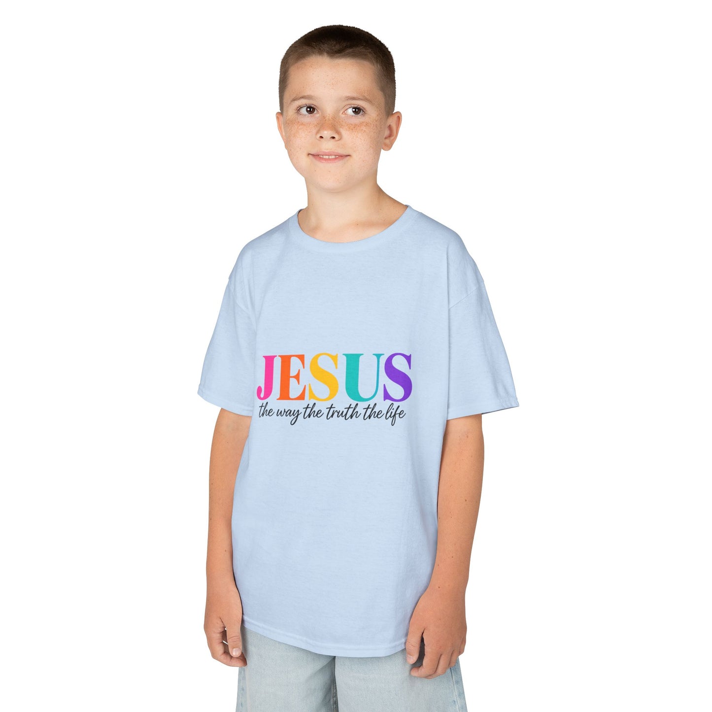 Kids Tee — "JESUS The Way The Truth The Life" Rainbow Christian T-Shirt