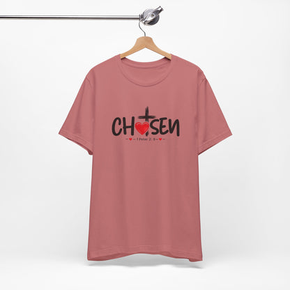 Chosen Cross Heart T-Shirt — Christian Faith Tee (1 Peter 2)