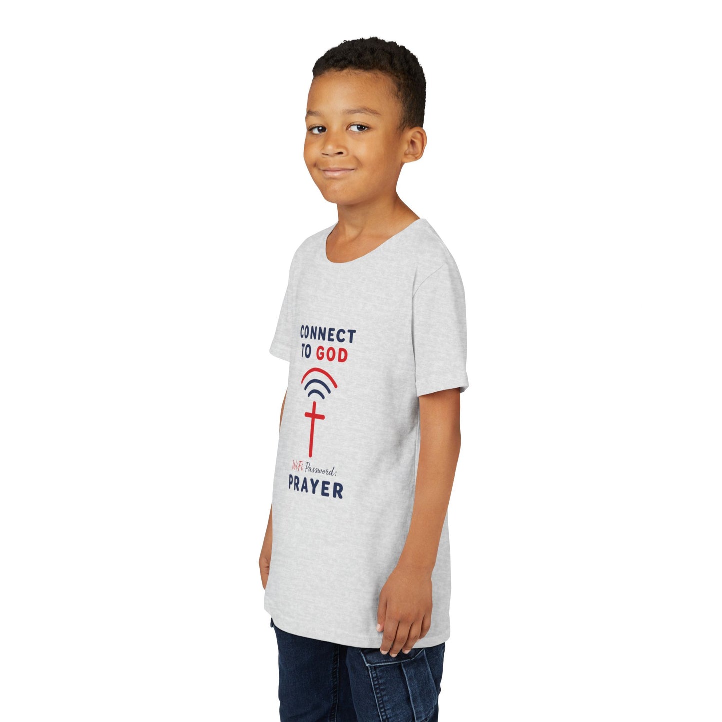 Youth Tee — "Connect to God" Prayer Wi-Fi Cross Shirt