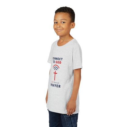 Youth Tee — "Connect to God" Prayer Wi-Fi Cross Shirt