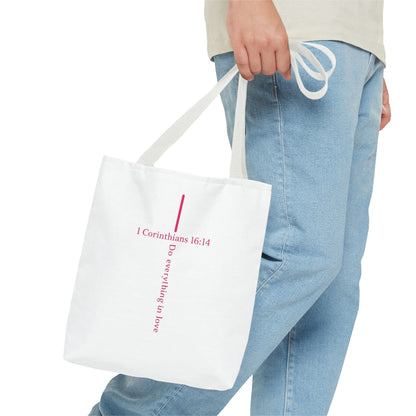 Christian Tote Bag — I Corinthians 16:14 'Do Everything in Love' Cross Design