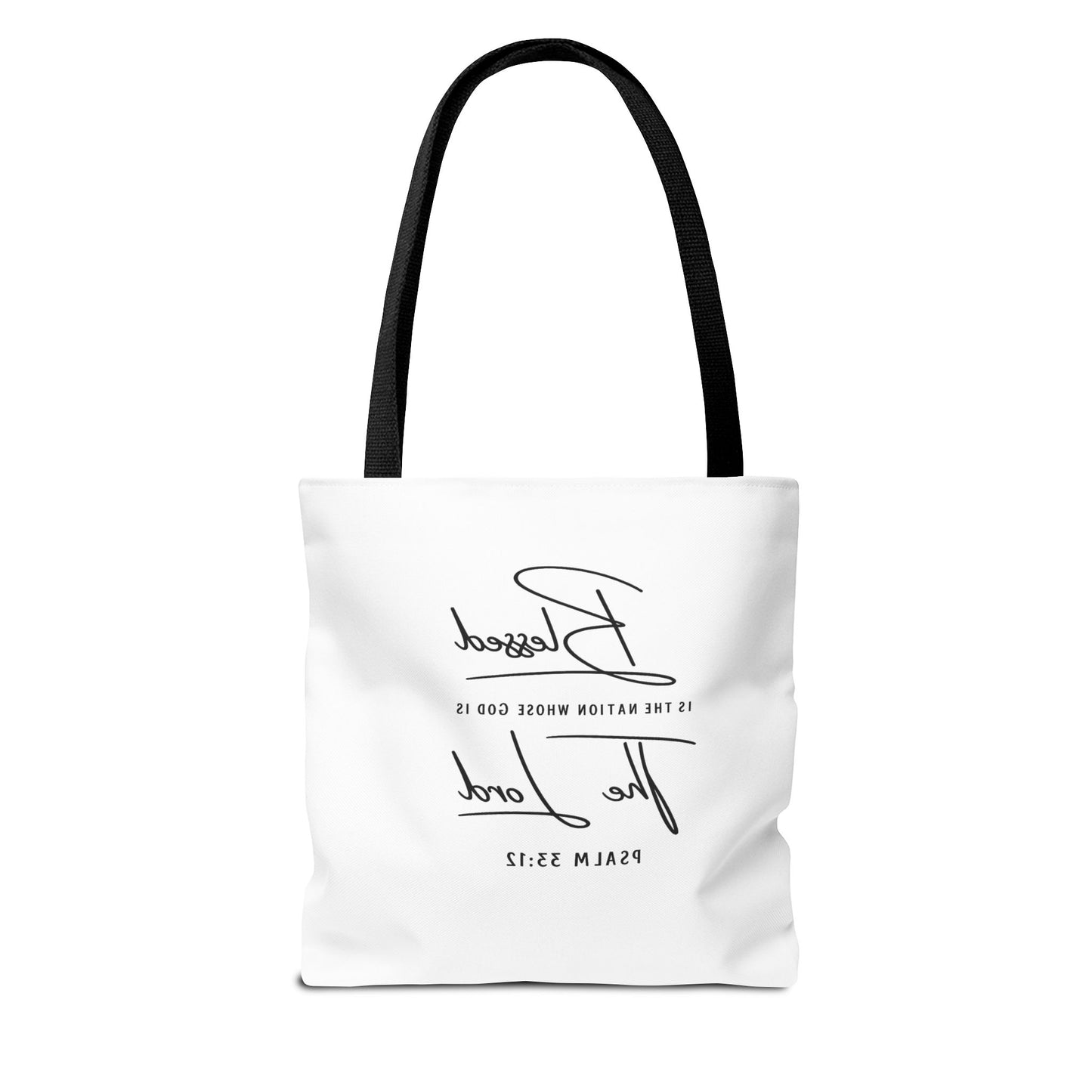 Patriotic Faith Tote Bag — Watercolor Flag with Cross & "Blessed By the Lord" Scripture