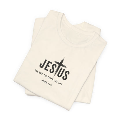 Faith Over Everything Christian Tee — "Jesus" Cross Design, John 14:6 Inspirational Shirt