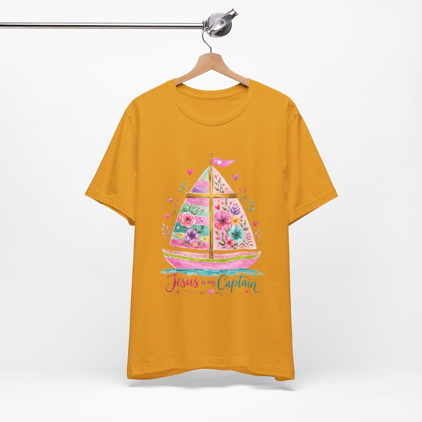 Jesus Is My Captain Floral Sailboat T-Shirt