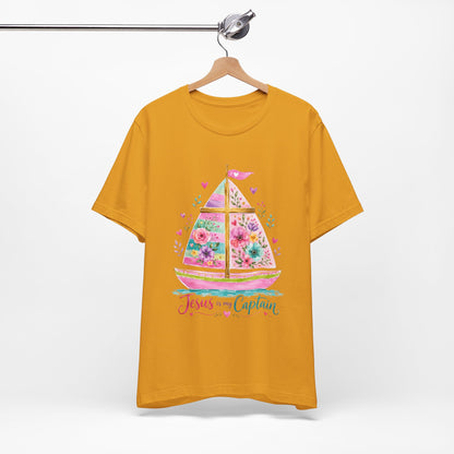 Jesus Is My Captain Floral Sailboat T-Shirt