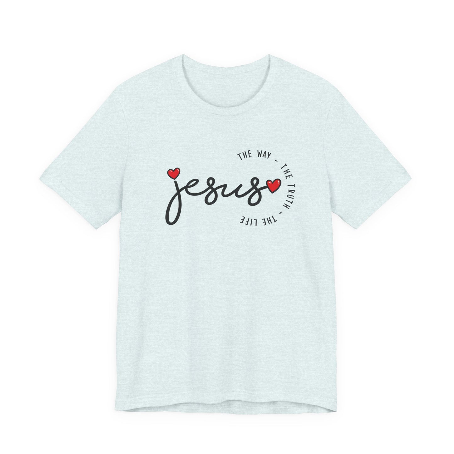 Jesus Script Tee - "Jesus" with Hearts | Faith Christian Shirt