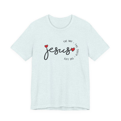 Jesus Script Tee - "Jesus" with Hearts | Faith Christian Shirt