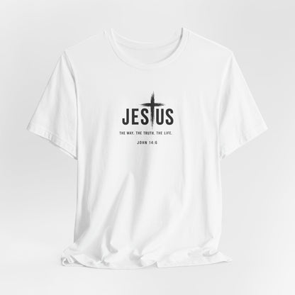 Faith Over Everything Christian Tee — "Jesus" Cross Design, John 14:6 Inspirational Shirt