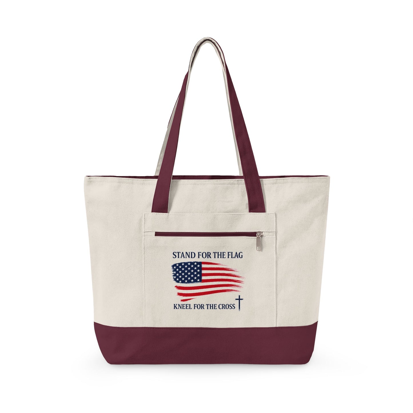 American Flag Canvas Tote Bag — "Stand For The Flag" Patriotic Zippered Tote