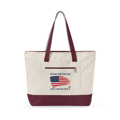 American Flag Canvas Tote Bag — "Stand For The Flag" Patriotic Zippered Tote