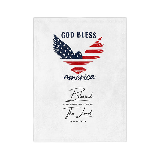 God Bless America Velveteen Blanket – Patriotic Eagle with Psalm 33:12