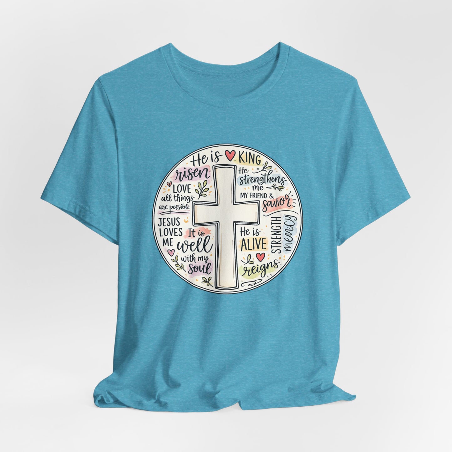 Christian Cross Faith T-Shirt — He Is Risen Inspirational Graphic Tee