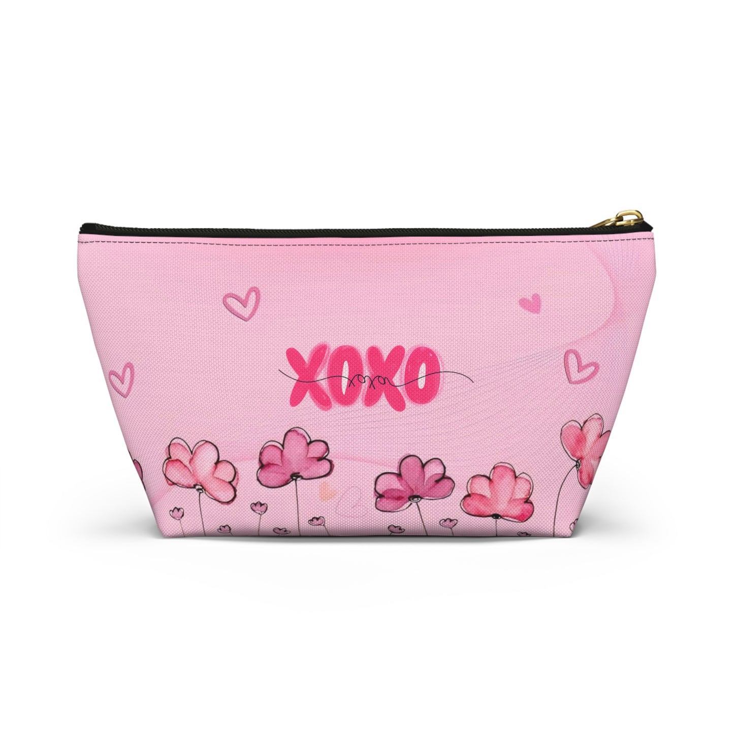 Flamingo Floral Accessory Pouch — Pink T‑Bottom Makeup Bag