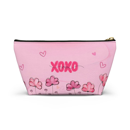 Flamingo Floral Accessory Pouch — Pink T‑Bottom Makeup Bag
