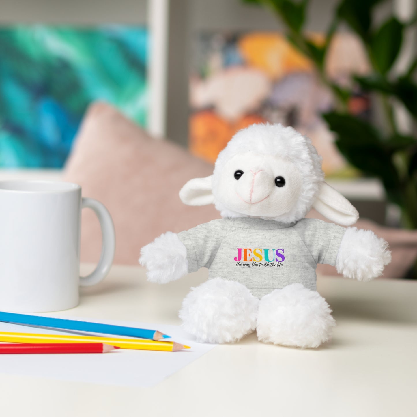 Jesus Rainbow Tee Teddy Bear - Plush Stuffed Animal with Faith Shirt