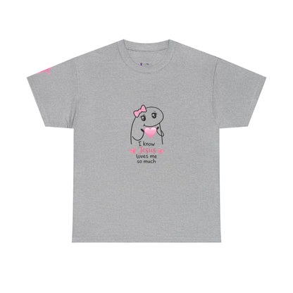 She Is Worthy T-Shirt — "I Know Jesus Loves Me" Pink Bow Christian Tee (Proverbs 31)