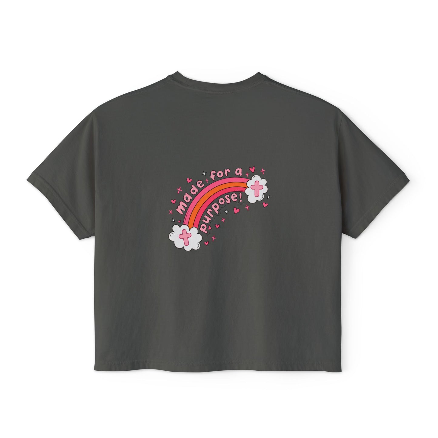Pray Pray Pray Women's Boxy Tee — Pink Faith Floral Graphic