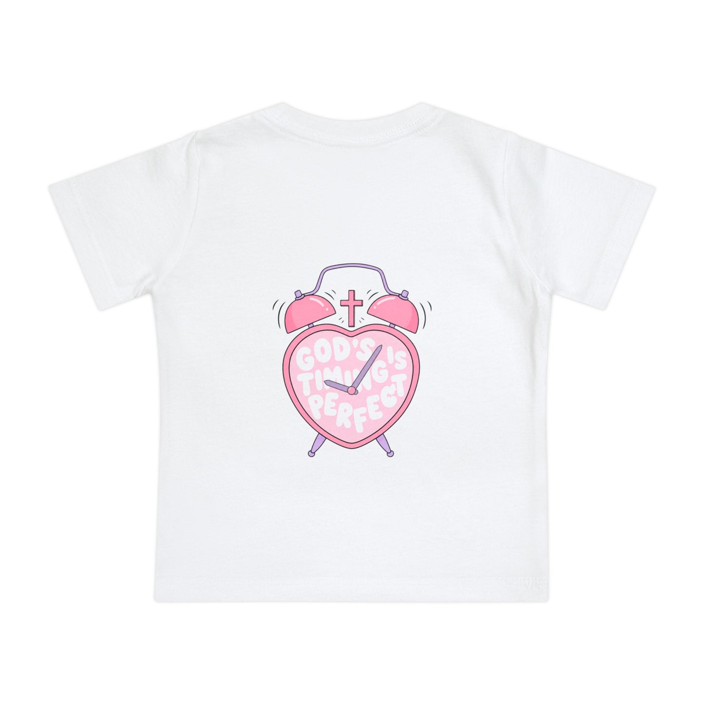 Baby T-Shirt — Pink Christian Faith Design: “Blessed is the Nation” & Heart Alarm “God’s Timing is Perfect”