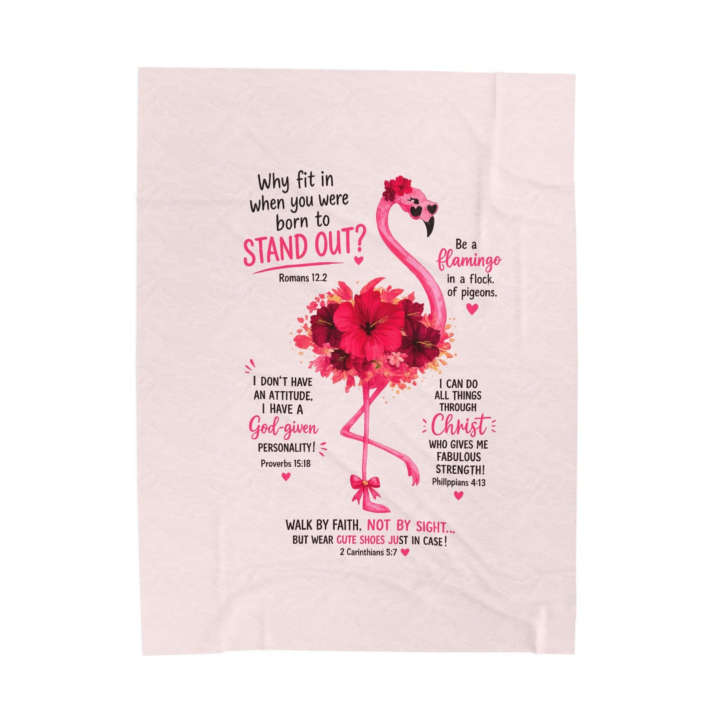 Flamingo Faith Velveteen Plush Blanket – Inspirational Bible Verse Throw ("Stand Out")