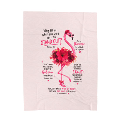 Flamingo Faith Velveteen Plush Blanket – Inspirational Bible Verse Throw ("Stand Out")