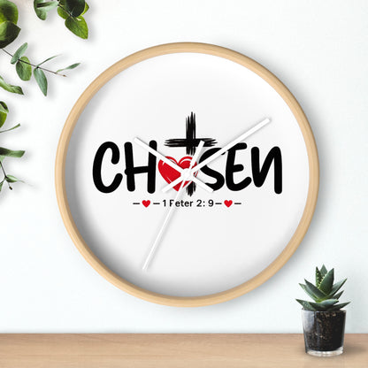 Chosen Christian Wall Clock – 1 Peter 2:9 Inspirational Cross & Heart Decor