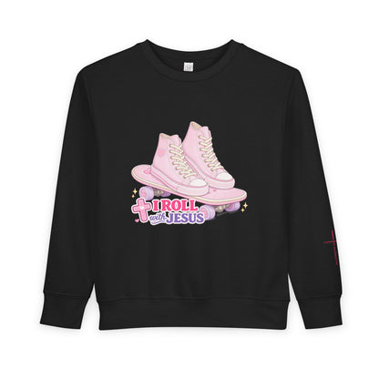 Toddler Sweatshirt — "I Roll With Jesus" Christian Toddler Tee