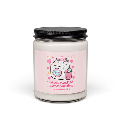 Scented Soy Candle — "Jesus Washed Away Our Sins" Cute Washer Faith Candle (9 oz)