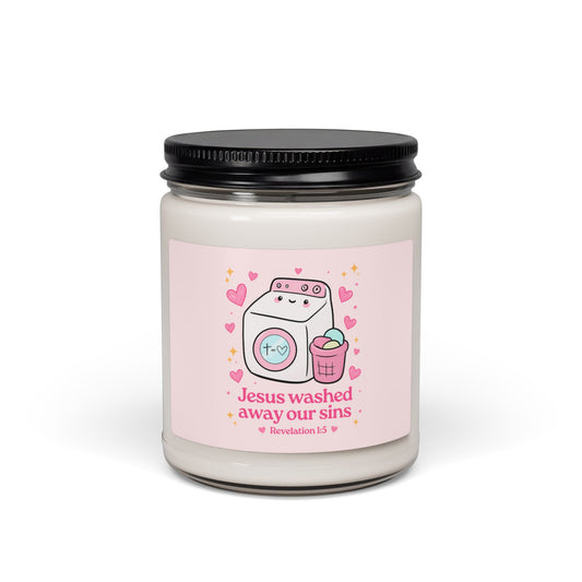 Scented Soy Candle — "Jesus Washed Away Our Sins" Cute Washer Faith Candle (9 oz)