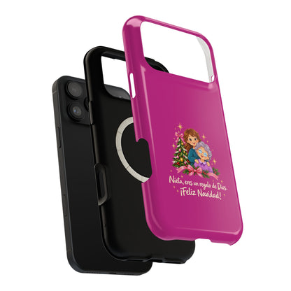 Magenta Christmas Grandma Phone Case — "Abuela, eres un regalo de Dios. ¡Feliz Navidad!" Magnetic Impact-Resistant