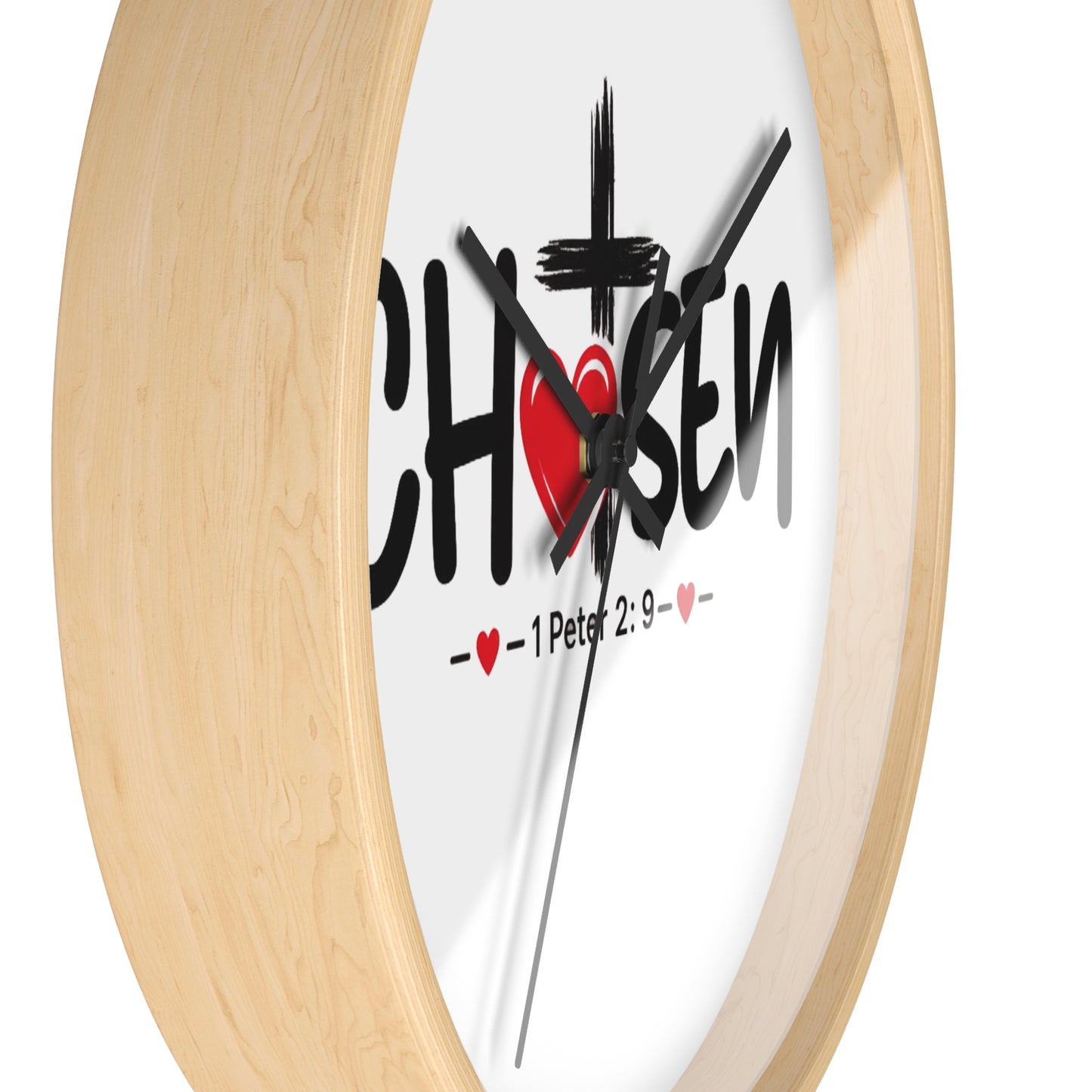 Chosen Christian Wall Clock – 1 Peter 2:9 Inspirational Cross & Heart Decor