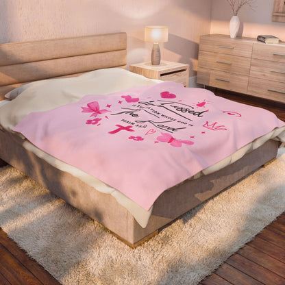 Blessed by the Lord Velveteen Plush Blanket — Pink Christian Scripture Psalm 33:12 Throw